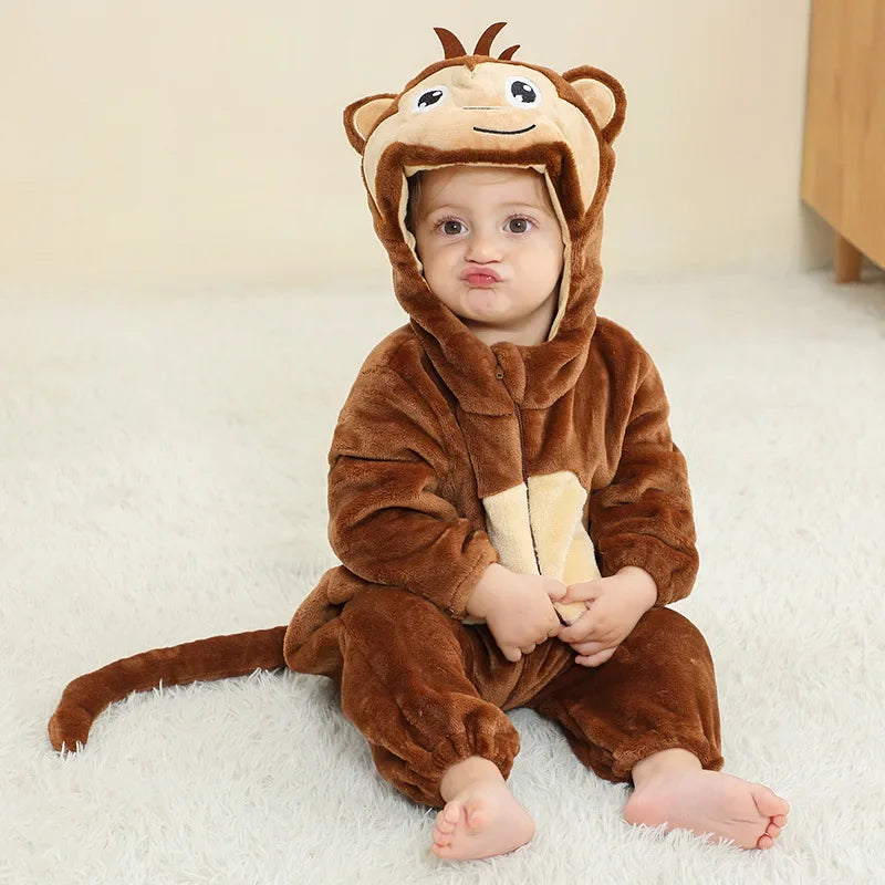 Adorable Winter Lion Kigurumi Romper for Toddlers - Cozy Animal Jumpsuit for Boys & Girls
