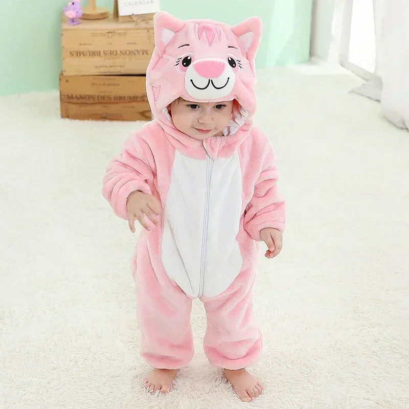 Adorable Winter Lion Kigurumi Romper for Toddlers - Cozy Animal Jumpsuit for Boys & Girls