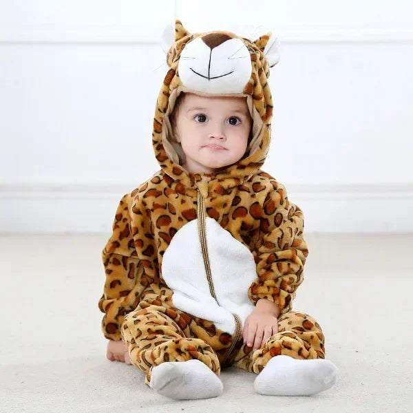 Adorable Winter Lion Kigurumi Romper for Toddlers - Cozy Animal Jumpsuit for Boys & Girls
