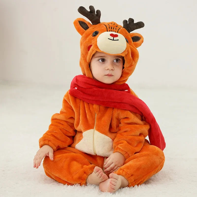 Adorable Winter Lion Kigurumi Romper for Toddlers - Cozy Animal Jumpsuit for Boys & Girls