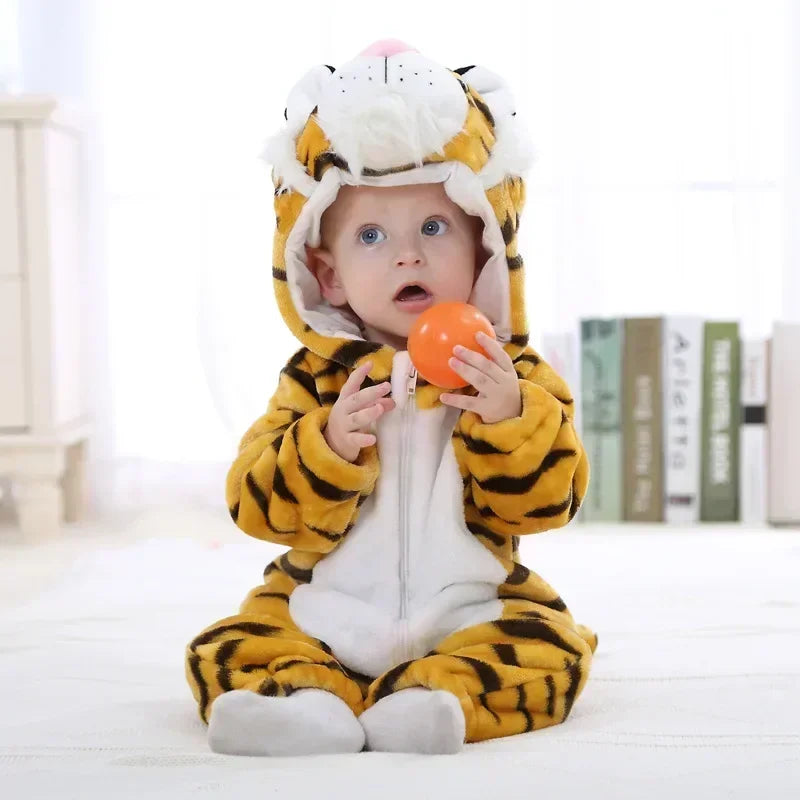 Adorable Winter Lion Kigurumi Romper for Toddlers - Cozy Animal Jumpsuit for Boys & Girls