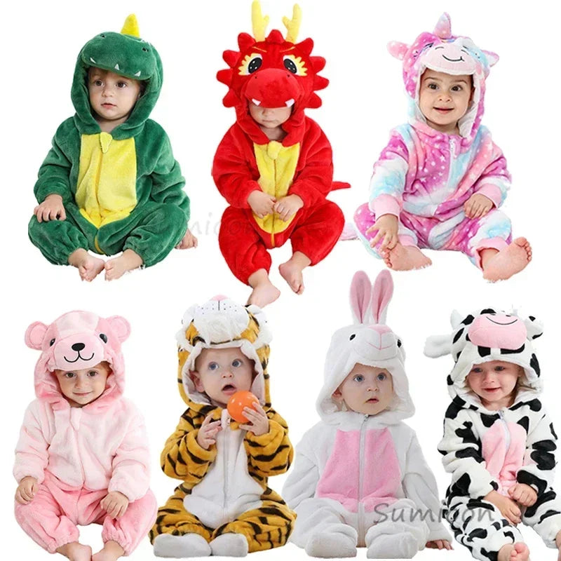 Adorable Winter Lion Kigurumi Romper for Toddlers - Cozy Animal Jumpsuit for Boys & Girls