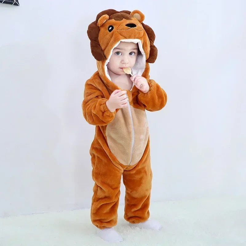 Adorable Winter Lion Kigurumi Romper for Toddlers - Cozy Animal Jumpsuit for Boys & Girls