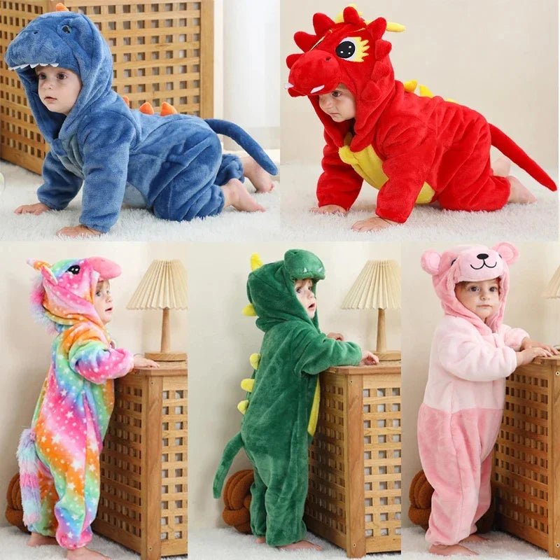 Adorable Winter Lion Kigurumi Romper for Toddlers - Cozy Animal Jumpsuit for Boys & Girls