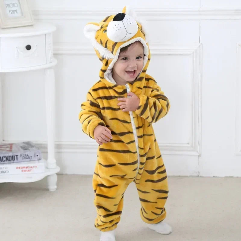Adorable Winter Lion Kigurumi Romper for Toddlers - Cozy Animal Jumpsuit for Boys & Girls