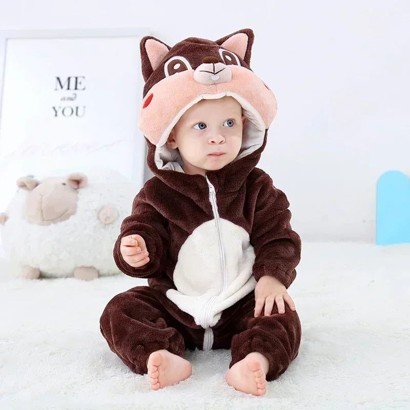 Adorable Winter Lion Kigurumi Romper for Toddlers - Cozy Animal Jumpsuit for Boys & Girls