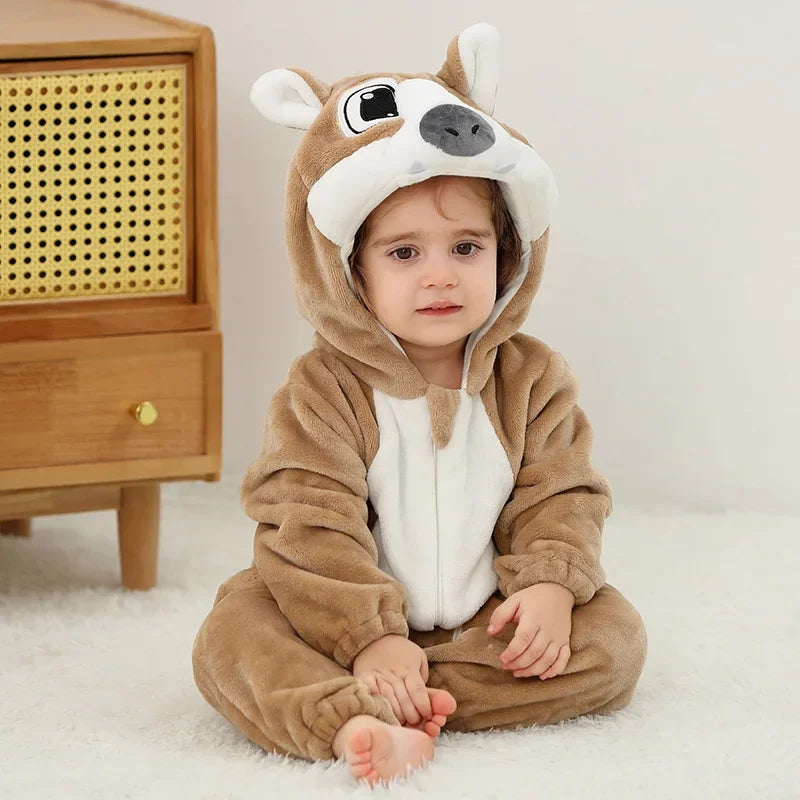 Adorable Winter Lion Kigurumi Romper for Toddlers - Cozy Animal Jumpsuit for Boys & Girls
