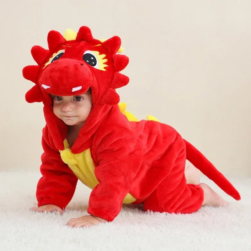 Adorable Winter Lion Kigurumi Romper for Toddlers - Cozy Animal Jumpsuit for Boys & Girls