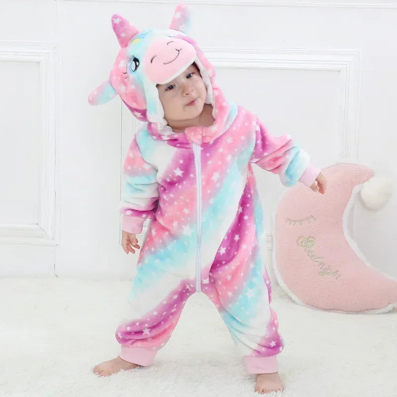 Adorable Winter Lion Kigurumi Romper for Toddlers - Cozy Animal Jumpsuit for Boys & Girls