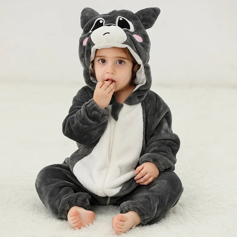 Adorable Winter Lion Kigurumi Romper for Toddlers - Cozy Animal Jumpsuit for Boys & Girls