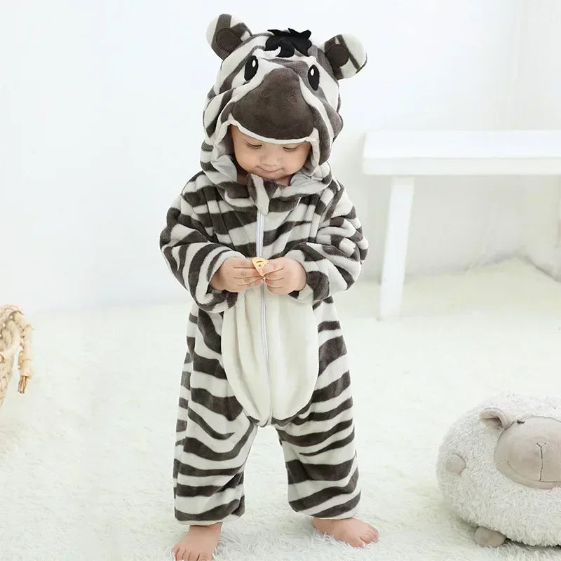Adorable Winter Lion Kigurumi Romper for Toddlers - Cozy Animal Jumpsuit for Boys & Girls