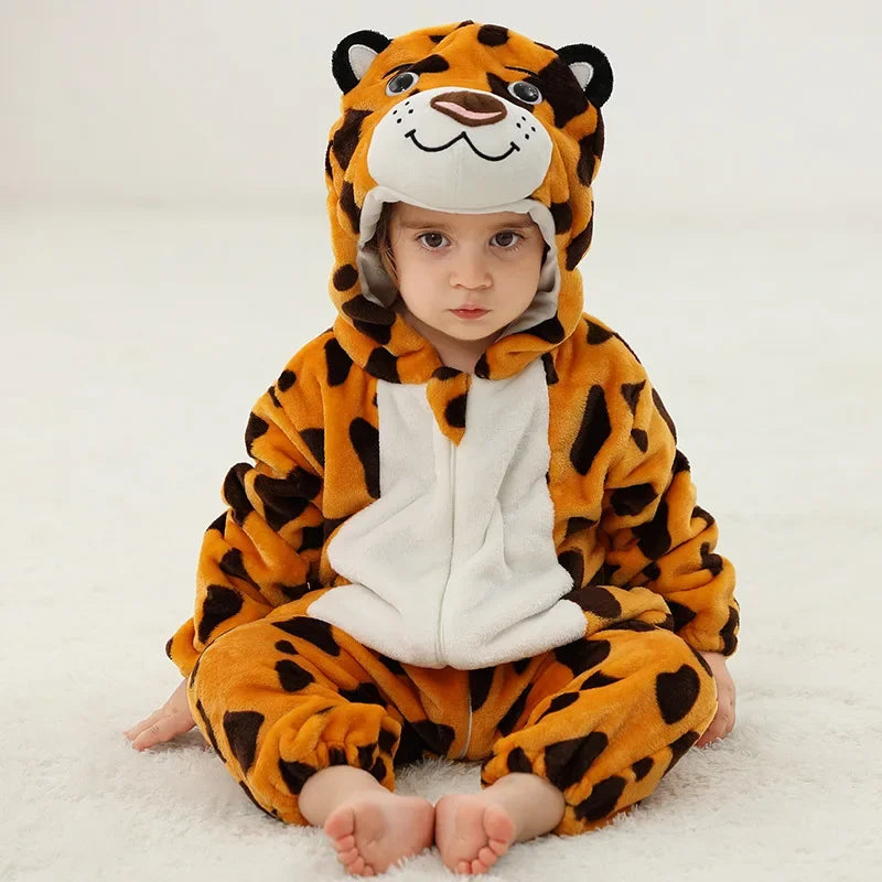 Adorable Winter Lion Kigurumi Romper for Toddlers - Cozy Animal Jumpsuit for Boys & Girls