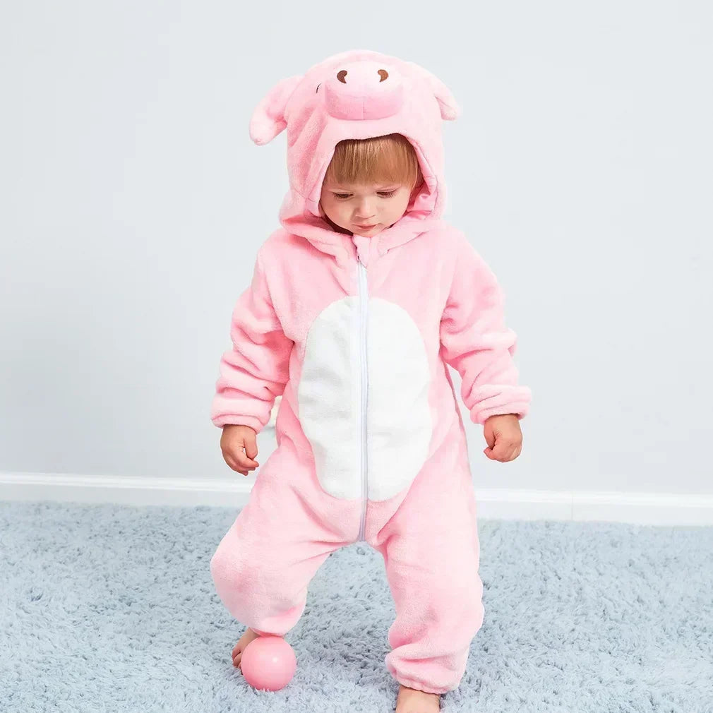 Adorable Winter Lion Kigurumi Romper for Toddlers - Cozy Animal Jumpsuit for Boys & Girls