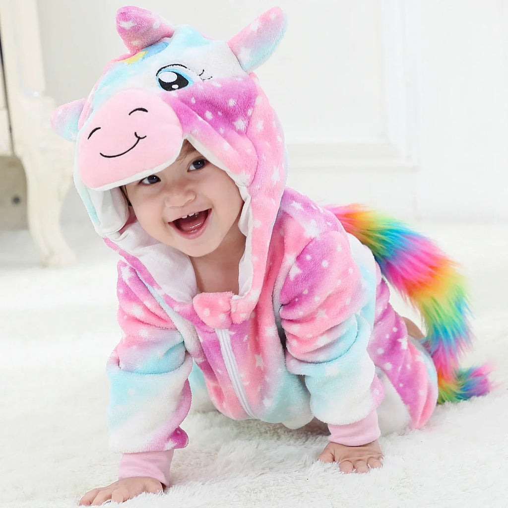 Adorable Winter Lion Kigurumi Romper for Toddlers - Cozy Animal Jumpsuit for Boys & Girls