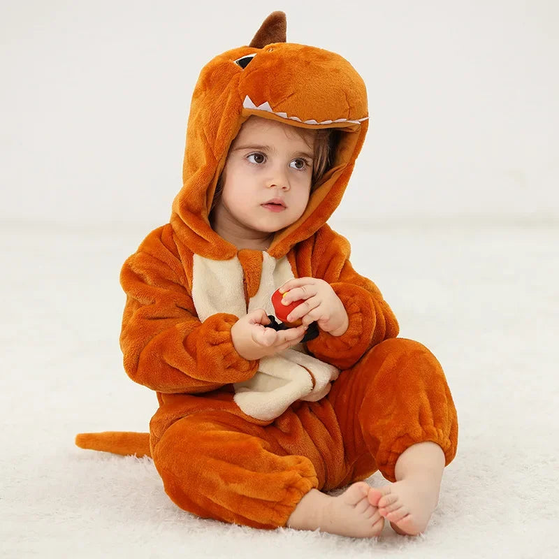 Adorable Winter Lion Kigurumi Romper for Toddlers - Cozy Animal Jumpsuit for Boys & Girls