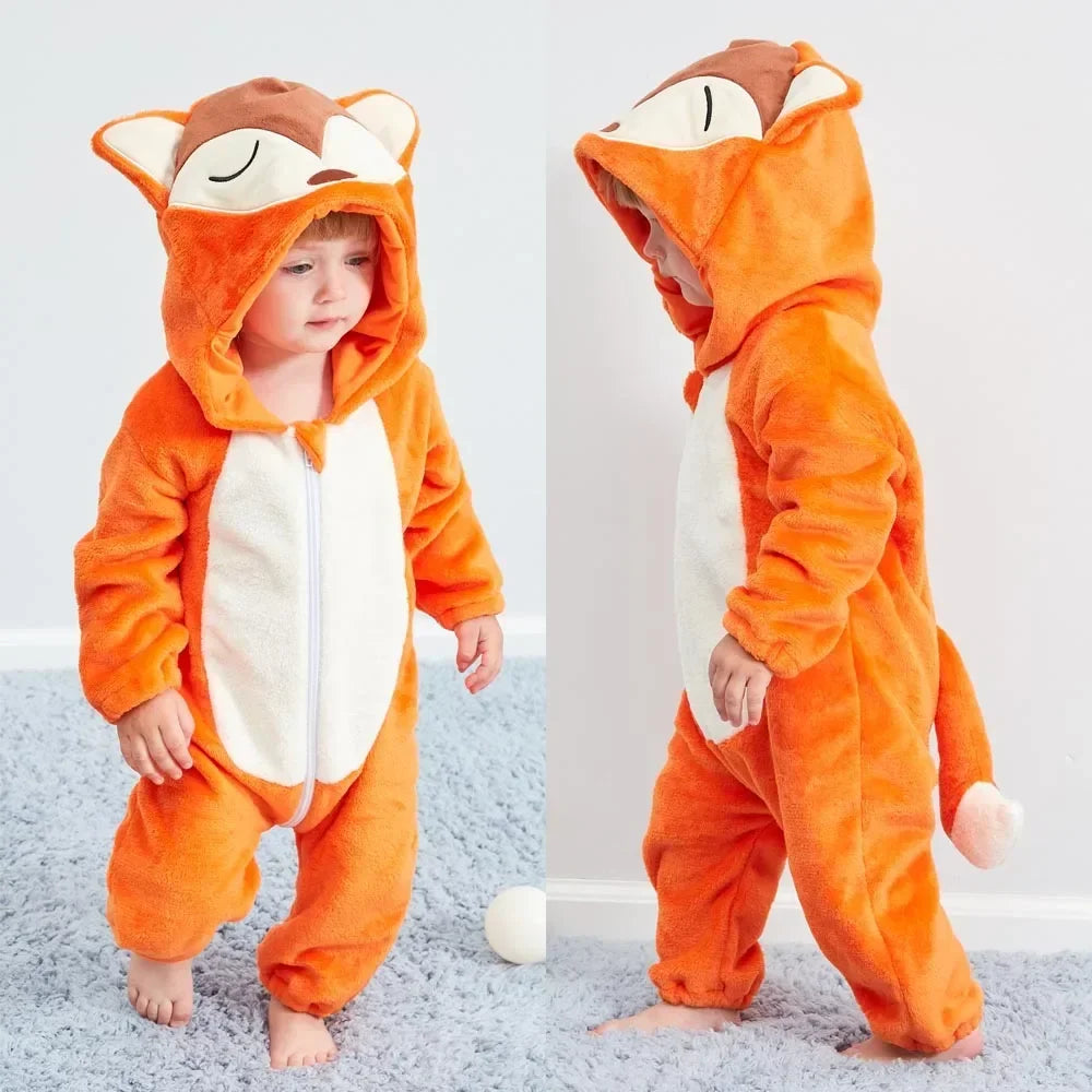 Adorable Winter Lion Kigurumi Romper for Toddlers - Cozy Animal Jumpsuit for Boys & Girls