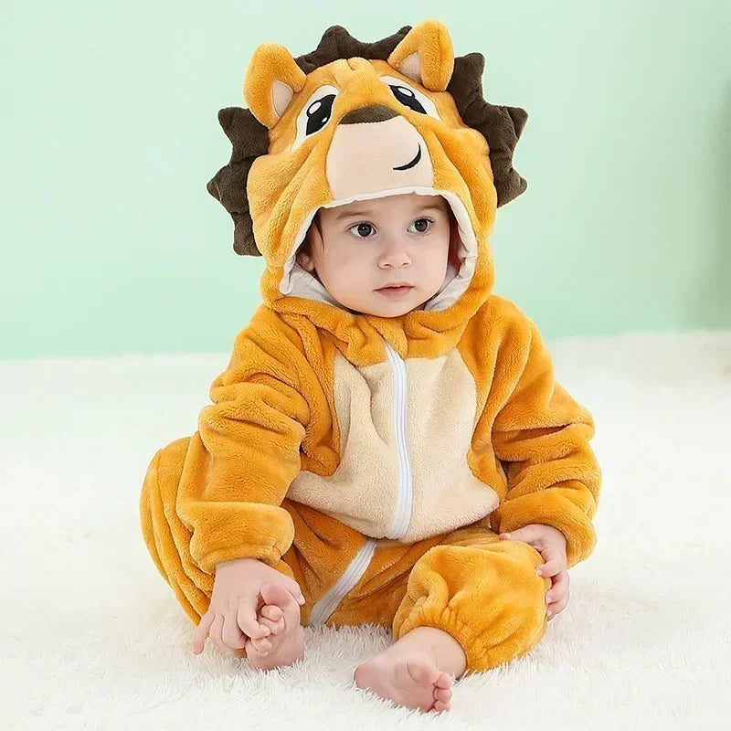 Adorable Winter Lion Kigurumi Romper for Toddlers - Cozy Animal Jumpsuit for Boys & Girls