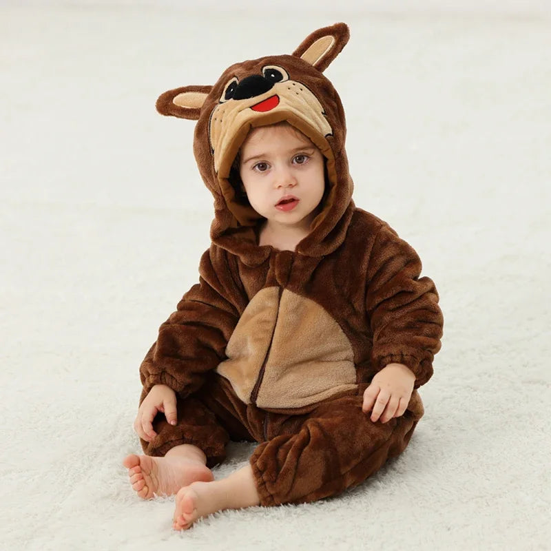 Adorable Winter Lion Kigurumi Romper for Toddlers - Cozy Animal Jumpsuit for Boys & Girls