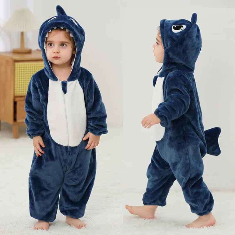 Adorable Winter Lion Kigurumi Romper for Toddlers - Cozy Animal Jumpsuit for Boys & Girls
