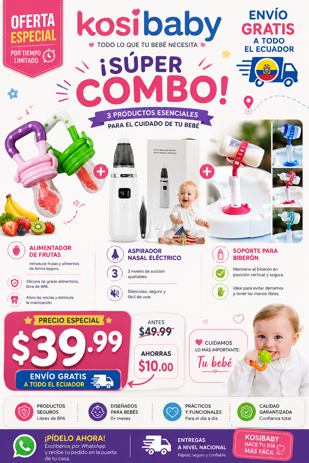 Súper Combo KosiBaby — 3 Esenciales para tu Bebé en Una Sola Oferta 🎁